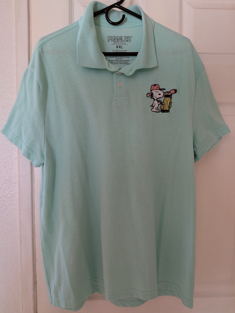Peanuts Snoopy Embroidered Golf Polo Mint Green XXL